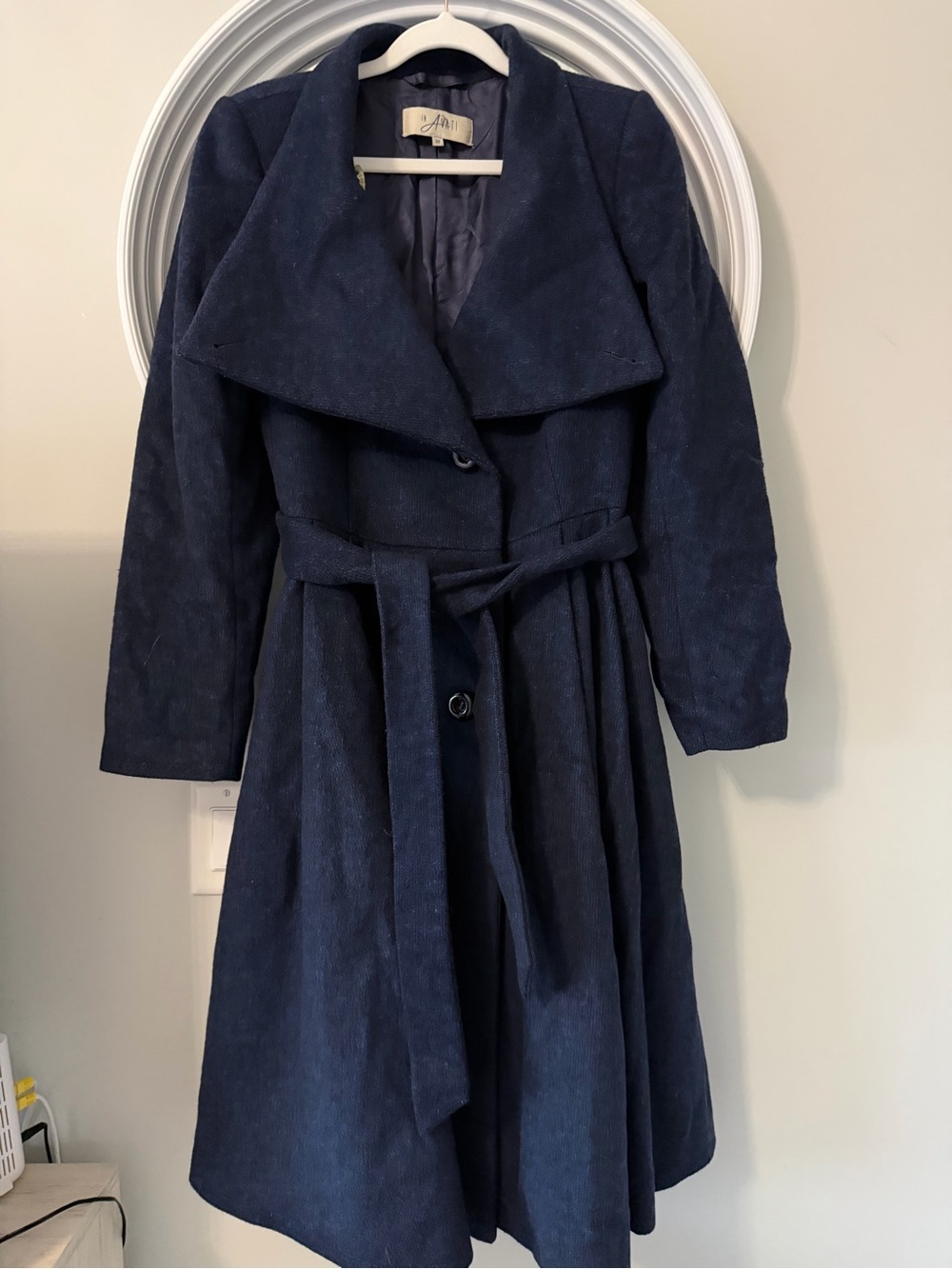 InAvati Lithuania wool fit and flare wrap trench coat - Navy Blue - US 6